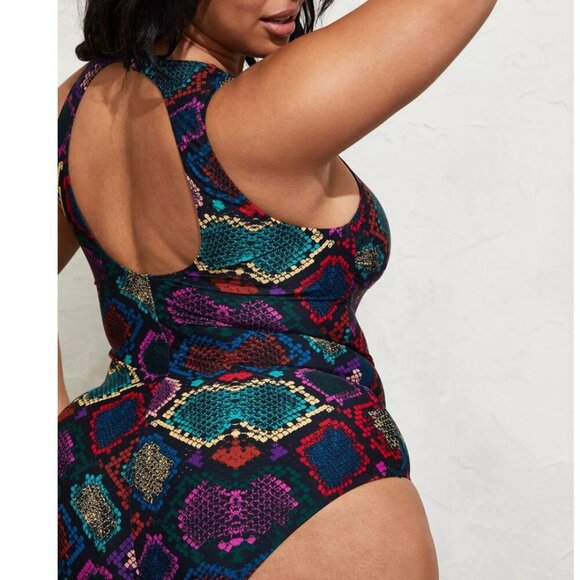 Torrid One 1 Piece Swim Suit High Neck Shimmer Snake Skin Print Plus Size 4X - Picture 2 of 11